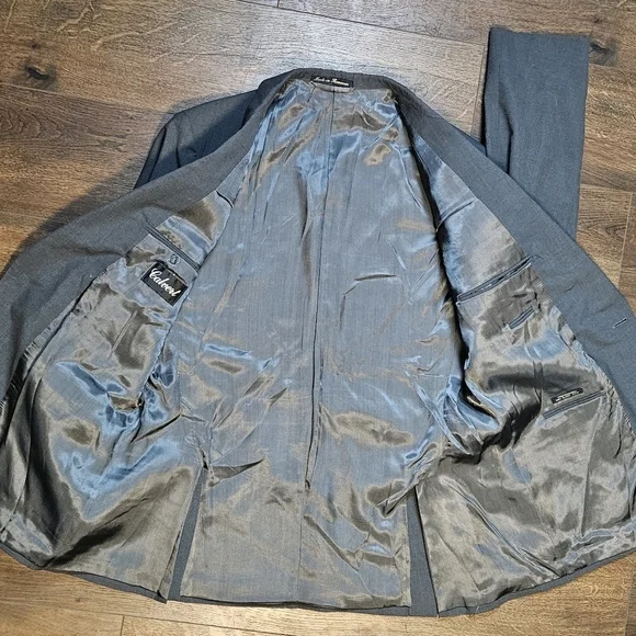 VTG Mens Calvert 2pc Suit Jacket 46L/ Pants 41L TEXTURED Gray‎